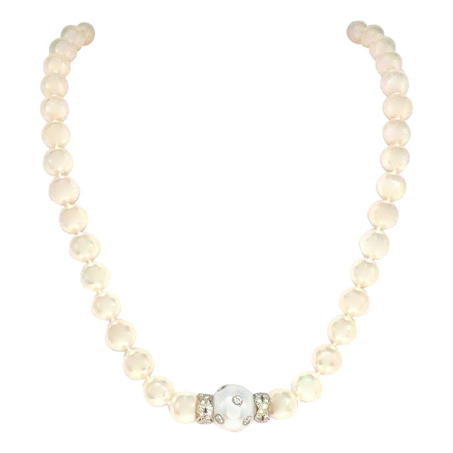 Diamond South Sea Akoya Pearl Necklace 14k White Gold Certified For Sale