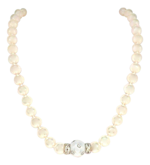 Diamond South Sea Akoya Pearl Necklace 14k White Gold Certified
