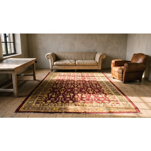 Textile 1890s Red Burgundy Floral Antique N. Indian Agra Rug 4' X 8'5" Handknotted Wool Carpet For Sale - Image 7 of 9