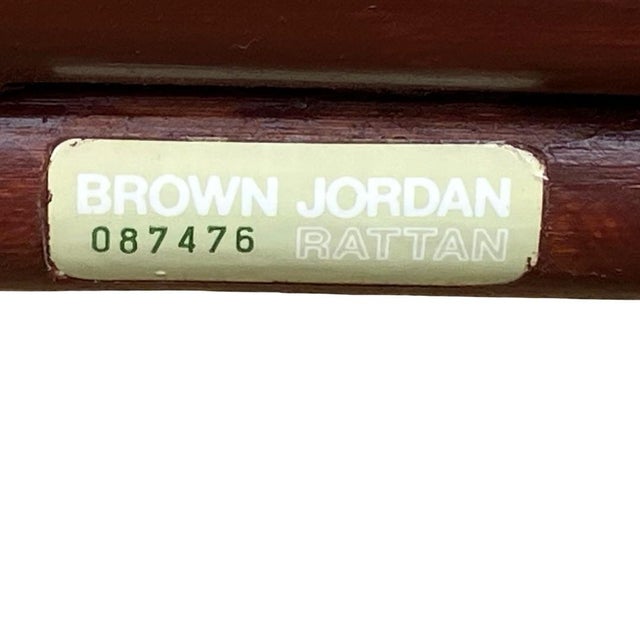 Brown 1960s Brown Jordan Designer Mid Century Bent Rattan Two Chairs and One Ottoman For Sale - Image 8 of 8