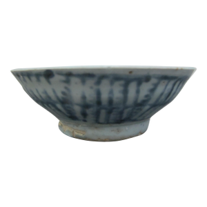 Chinese Blue Geometric Underglaze Porcelain Footed Rustic Bowl