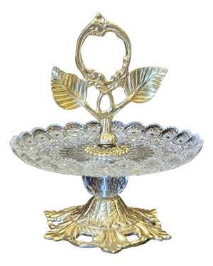 Luxury Brass & Crystal Pedestal Serving Stand for Elegant Entertaining
