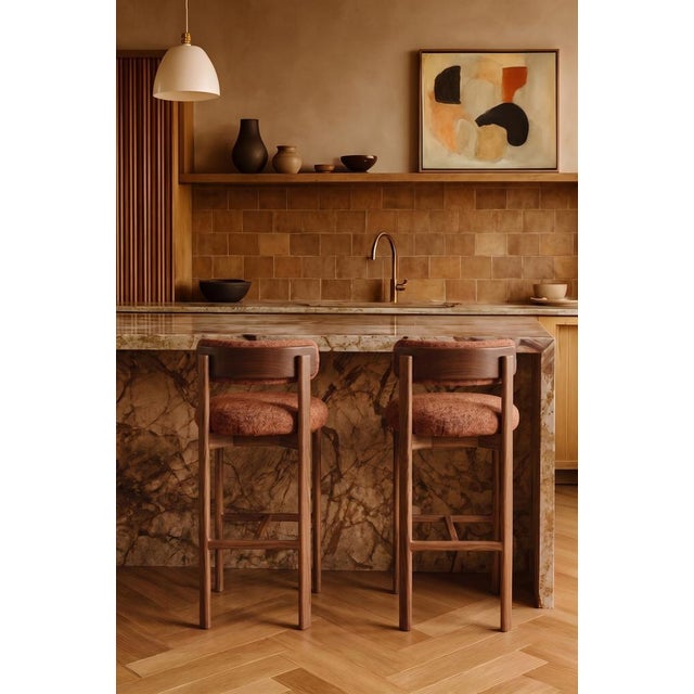 Siena Bar Chair in Akalu Autumn Fabric and Taupe Lacquered Structure by Mambo Unlimited Ideas For Sale - Image 4 of 5