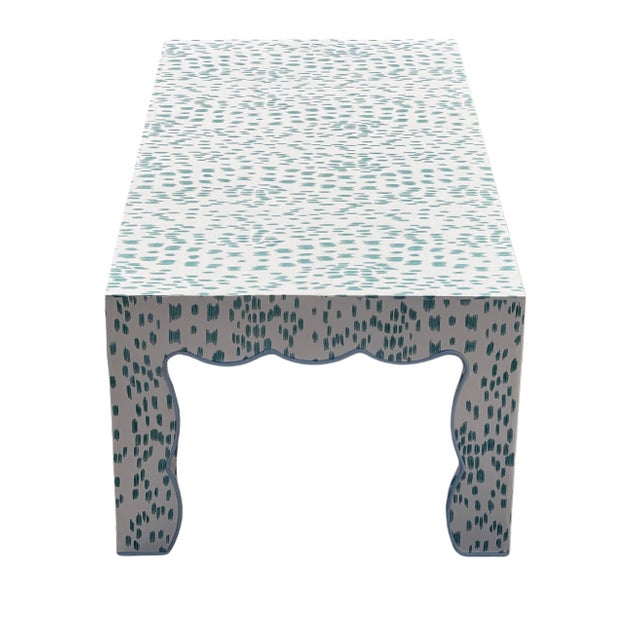Scalloped silhouette, coffee table with hardwood frame. professionally upholstered in Brunschwig & Fils Les Touches...