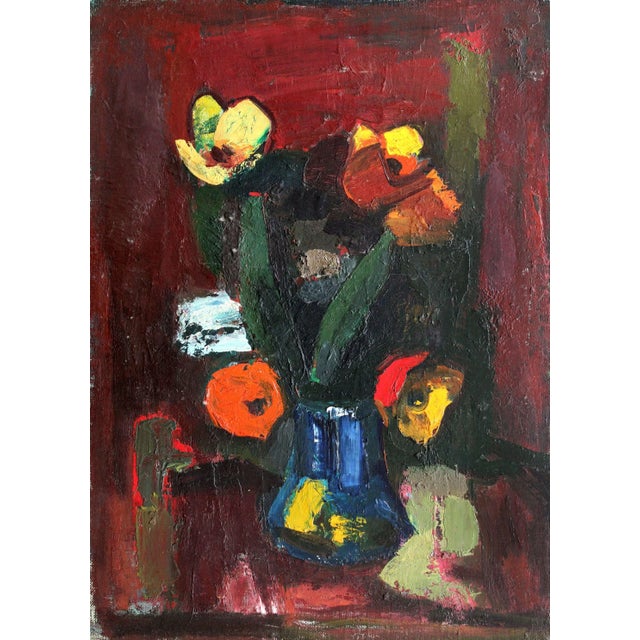 Black Aleksandr Rodin, Flowers, Oil Painting, 1970s For Sale - Image 8 of 8