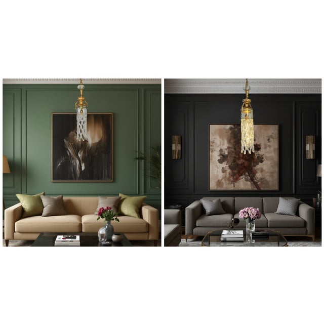 Mid 20th Century Murano Open Clear Lattice Cylinder Ormolu Pendant Light For Sale - Image 17 of 18