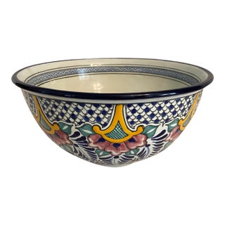 Hand Painted Mexican Talavera Pottery Mixing Bowl For Sale