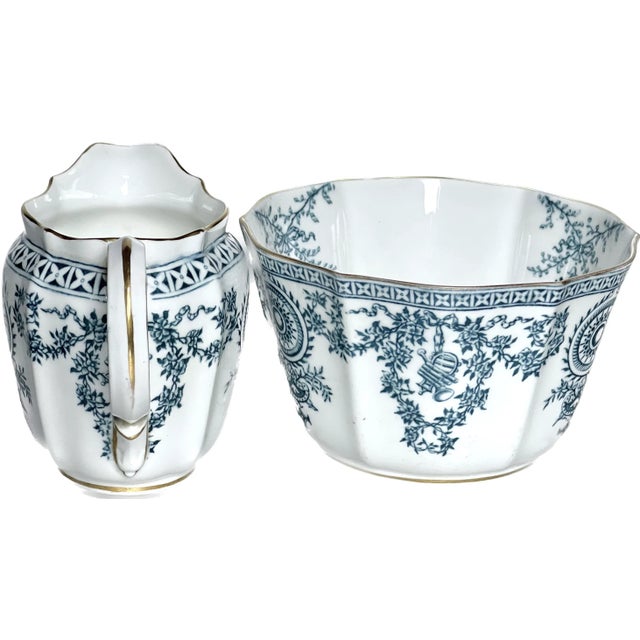 Victorian 19th Century Royal Crown Derby Blue & White Cereal Bowl & Milk Jug, Pair For Sale - Image 3 of 4