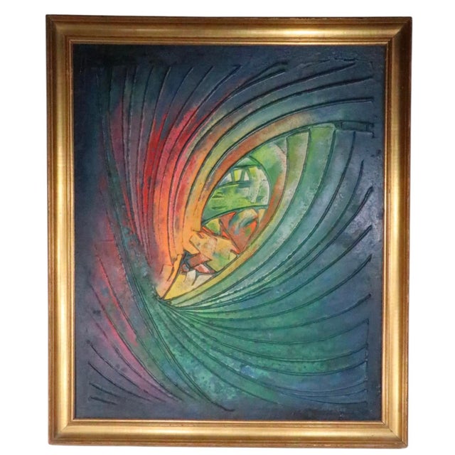 Abstract acrylic on board by noted artist of the period, Eugene Winters. This images was executed with a textural and rich...