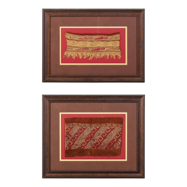 Collection of Two Framed Pre-Columbian Textile Panels Chimu Chancay Culture For Sale