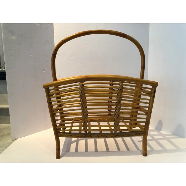 Sand 1960s Palm Beach Style Bamboo Magazine Holder For Sale - Image 8 of 11