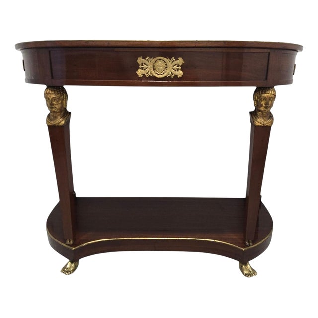 French Empire Demi-Lune Console Table with Gilt Bronze and Gilt Caryatids, 1810s For Sale