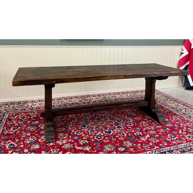 Wood Antique French Country Farm Dining Table Farmhouse Trestle Base Oak Early 19th C For Sale - Image 7 of 18
