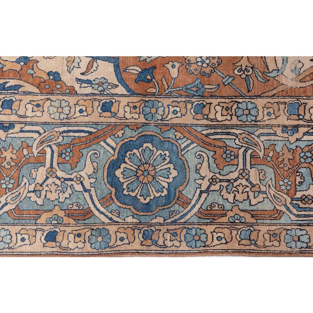 Persian 1900s Persian Kirman Brown, Beige and Blue Handmade Wool Rug For Sale - Image 3 of 10