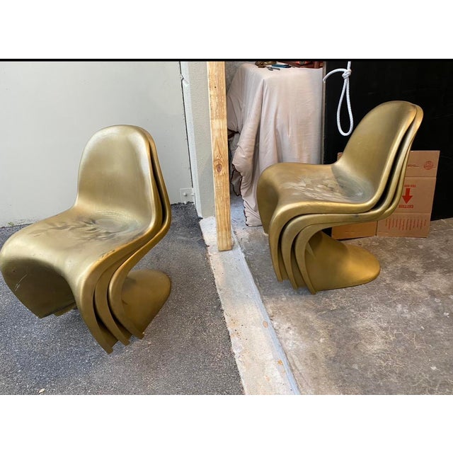 1990s Postmodern Gold Plastic Side Chairs in the Style of Verner Panton From Vitra, 1990s For Sale - Image 5 of 10