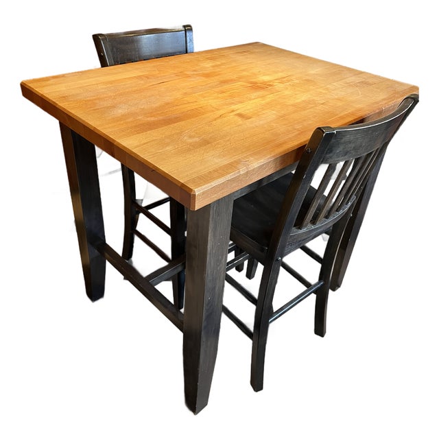 Butcher Block Table W 2 Chairs For Sale