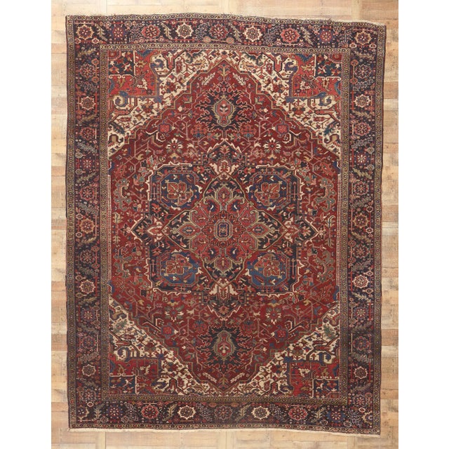 Antique Persian Heriz Rug, 10'05 X 13'08 For Sale - Image 9 of 10