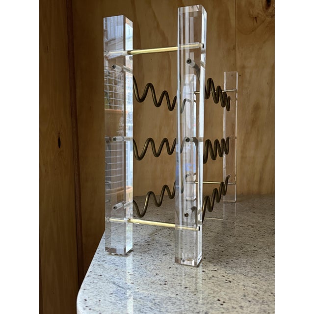 Hollywood Regency Acryllic Glass and Brass Sinuous Wave Wine Rack, 1970s For Sale - Image 9 of 16