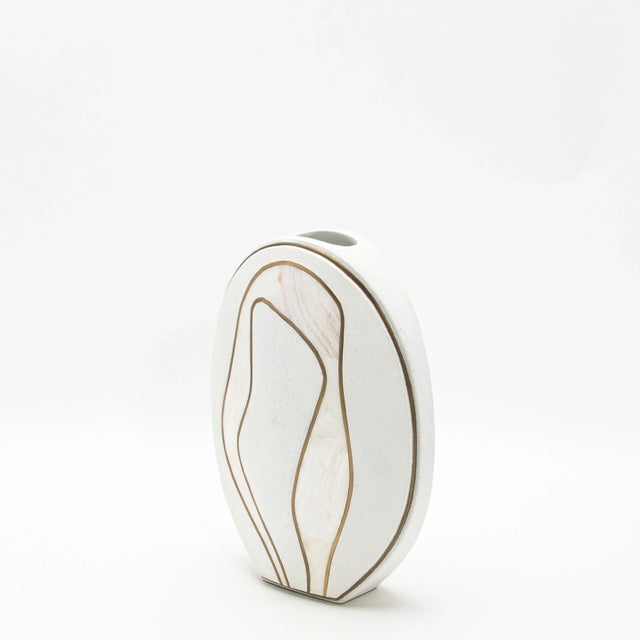 Modern Shagreen Vase With Mother of Pearl and Brass Details by R&y Augousti For Sale - Image 3 of 7