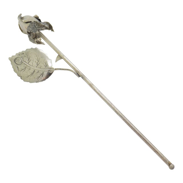 Vintage Italian Handmade Genuine Sterling Silver Long Stem Rosebud Figurine, 1980s For Sale