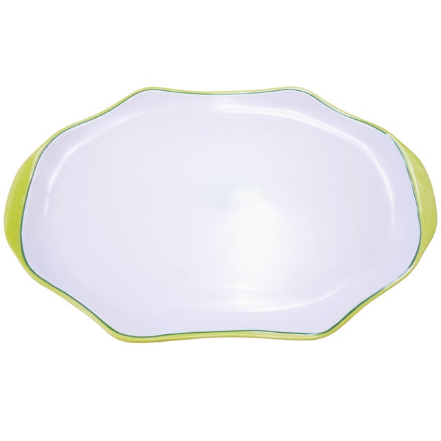 Large Italian ceramic 17 inch scallop rim tray with vibrant chartreuse and Kelly green trim made by Vietri of Italy as...