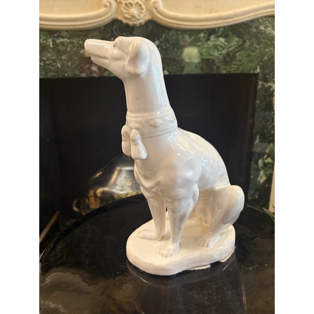 White Vintage Hollywood Regency White-Glazed Greyhound Whippet Statue For Sale - Image 8 of 11