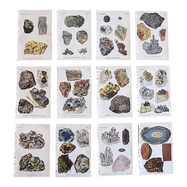 Authentic Antique 1916 Mineral Lithographs - Set of 12 For Sale