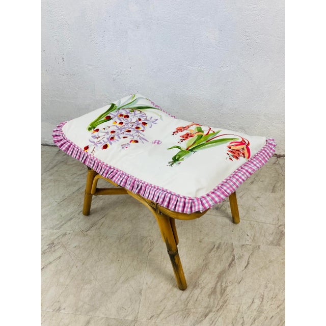 Camel Palm Beach Style Vintage Rattan Footstool With Custom Cushion For Sale - Image 8 of 9
