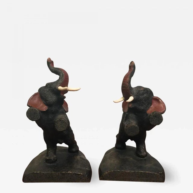1920s Franz Walter Bergmann Polychromed Austrian Bronze Elephant Bookends For Sale - Image 9 of 9