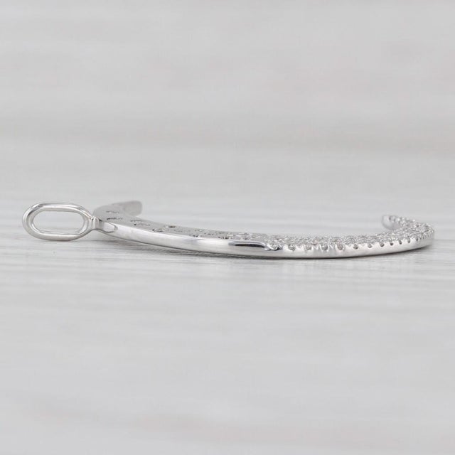 Modern 0.23ctw Diamond Encrusted Crescent Moon Pendant 18k White Gold For Sale - Image 3 of 4