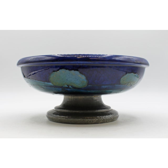 Arts & Crafts Circa 1925 "Moonlit Blue" Ceramic & Pewter Compote Bowl by Moorcroft, England For Sale - Image 3 of 5
