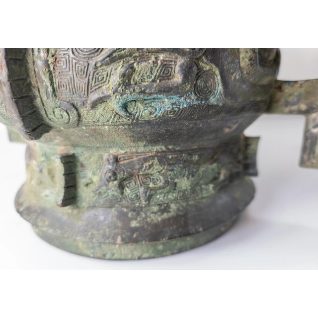 20th Century Chinese Archaisitic Ritual Bronze Gui Vessel Verdigris Patina For Sale - Image 9 of 12
