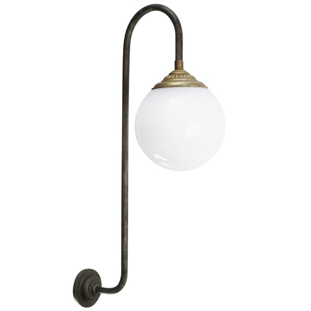 Mid-Century Modern White Opaline, Cast Iron & Brass Wall Light For Sale - Image 3 of 10