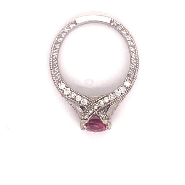 2010s Diamond Pink Tourmaline Rubellite Ring 6.5 14k White Gold 2.45 TCW Certified For Sale - Image 5 of 11