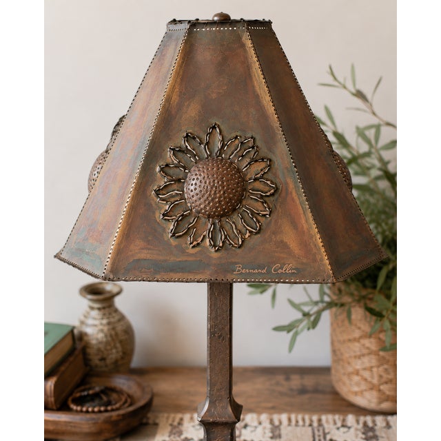 Late 20th Century Bernard Collin Signed Handcrafted Pierced Copper Sunflower Table Lamp For Sale - Image 5 of 15