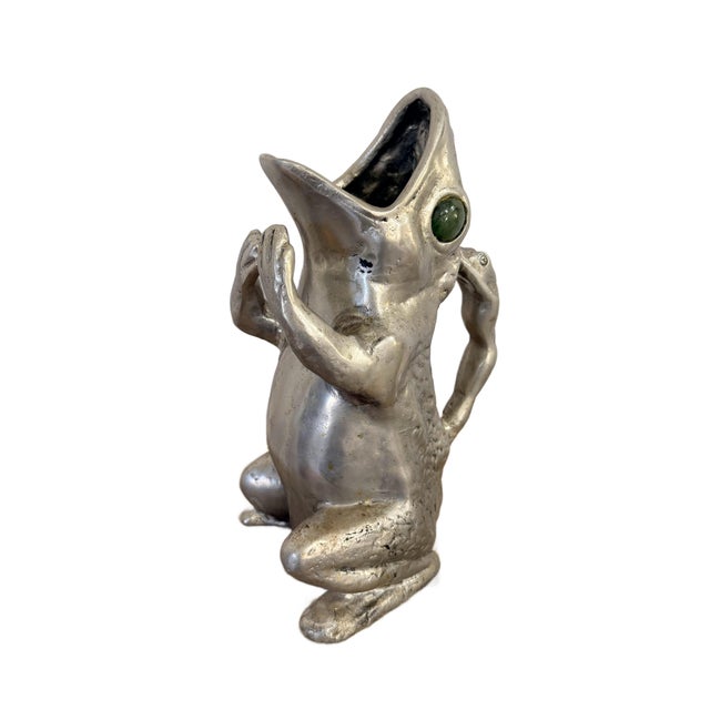 Mid-Century Modern Arthur Court Cast Aluminum Frog Pitcher With Jade Eyes, Circa 1979 For Sale - Image 3 of 12