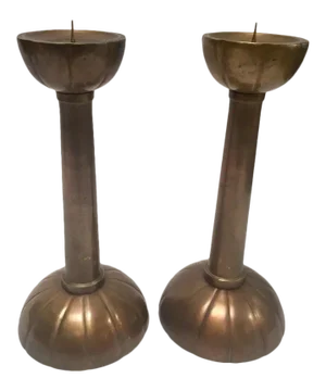 Vintage Japanese Style Mid Century Brass Candlestick Holders- a Pair