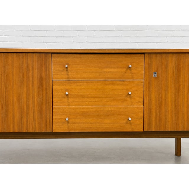 Wood Long Mid Century Modern Teak Credenza | Scandinavian Danish Modern Sideboard, C. 1960's For Sale - Image 7 of 16