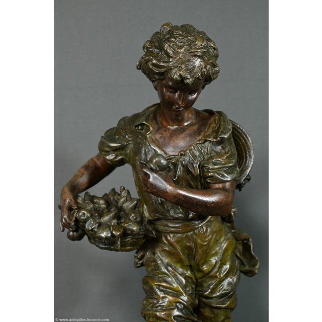 Metal Pendulum in Regulate and Marble by A. Moreau, 1890s For Sale - Image 7 of 18