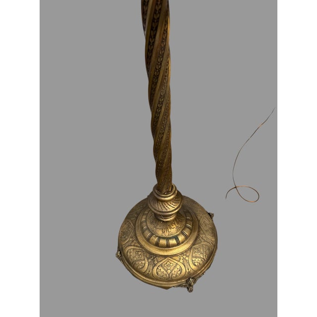 Antique Victorian Cast Metal Floor Lamp With Round Onyx or Marble Shelf For Sale - Image 4 of 9