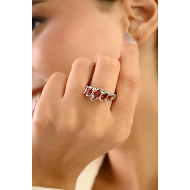 Red Timeless 925 Silver Garnet Statement Ring With Five Marquise Cut Stones - Size 7 For Sale - Image 8 of 10