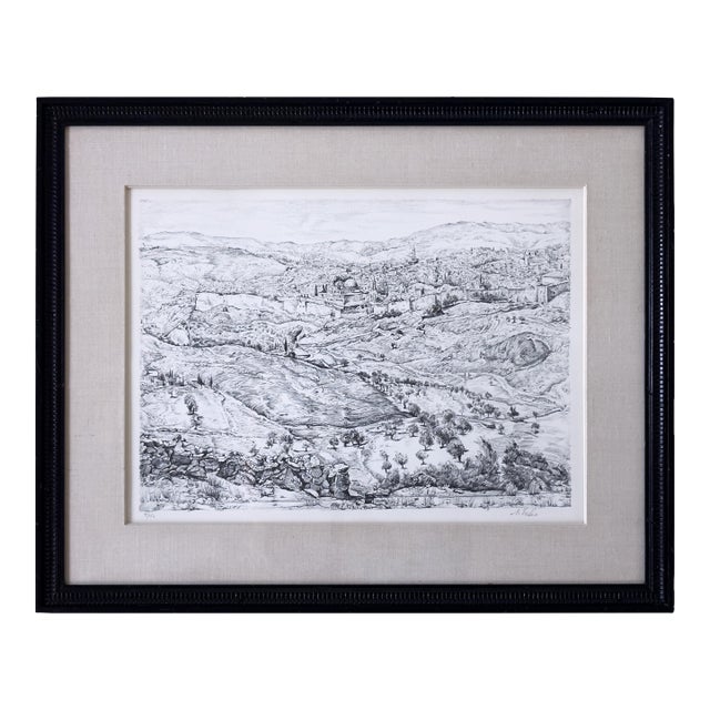 Mid 20th Century Hills of Jerusalem, Original Lithograph by Anna Ticho, Edition 9/150, Pencil Signed, Framed For Sale
