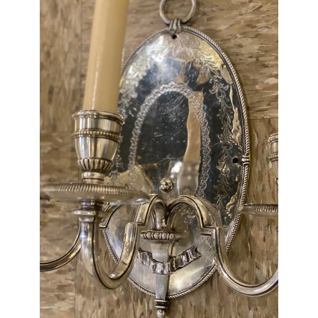 Pair 1900s Silver Plated Caldwell Sconces For Sale - Image 9 of 13