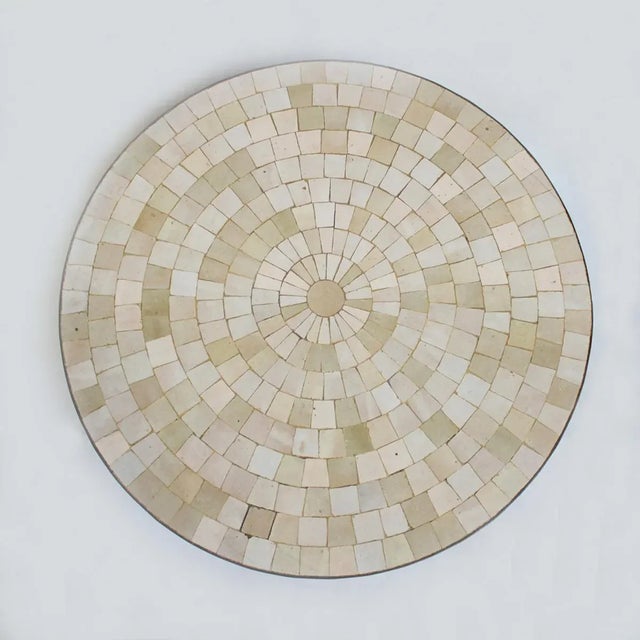Traditional hand made mosaic ceramic tile table with iron edge. Beautiful workmanship - each unique.