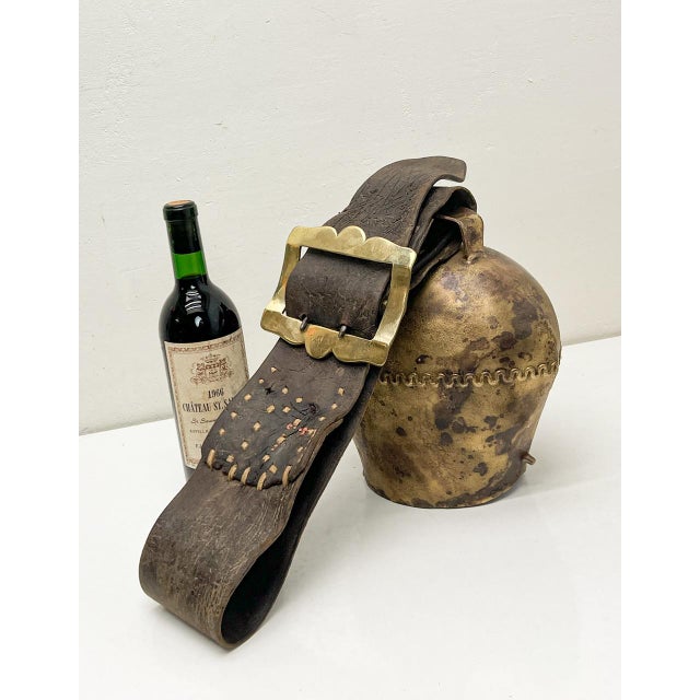 Black Large Cow Bell with Leather Collar and Brass Buckle, 1930s For Sale - Image 8 of 16