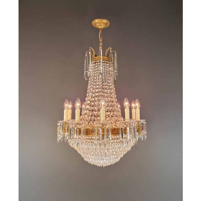 Antique French Empire Crystal Tent and Basket Chandelier Brass For Sale - Image 13 of 14