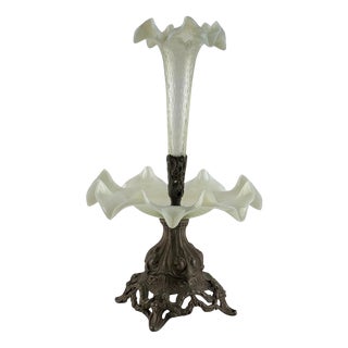 Art Nouveau Opalescent Glass and Cast Metal Epergne, Early 20th Century For Sale