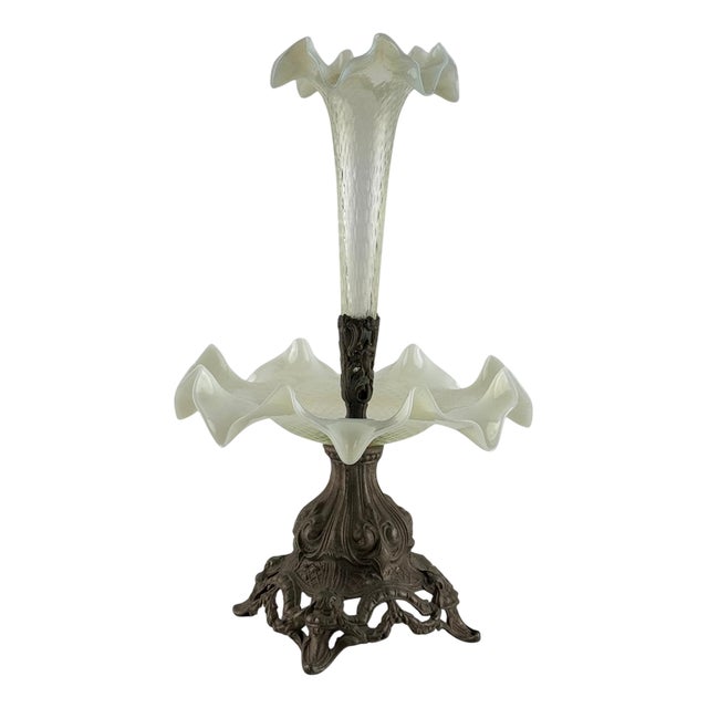 Art Nouveau Opalescent Glass and Cast Metal Epergne, Early 20th Century For Sale
