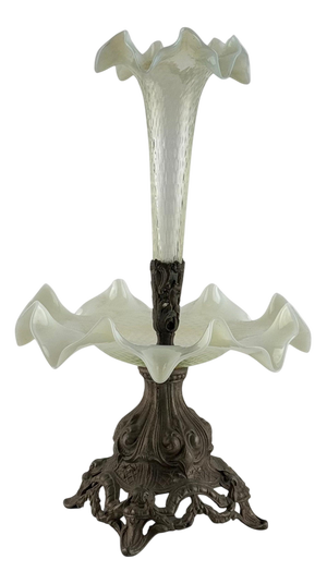 Art Nouveau Opalescent Glass and Cast Metal Epergne, Early 20th Century
