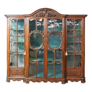 Late 19th Century French Oak Display Cabinet With Ribbon & Garland Glazing For Sale